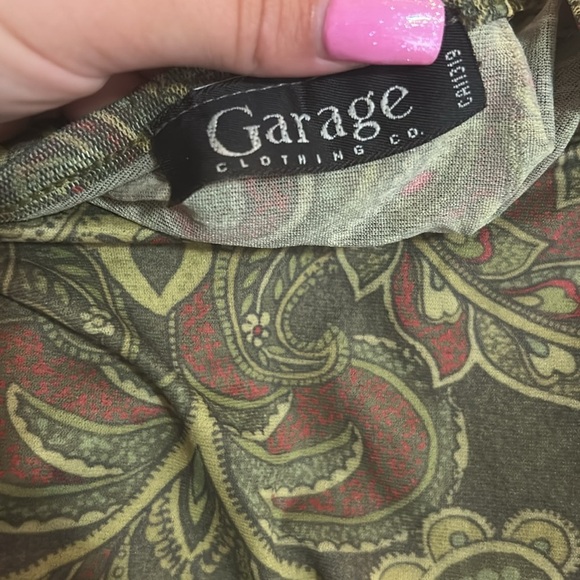 Y2K Garage Green Paisley Long Sleeve Mesh Top - Picture 2 of 6